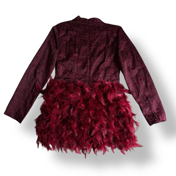 Loragal Feather Mini Dress NWT Burgundy Y2K Glam‎ Party Editorial Vibes - Picture 6 of 9